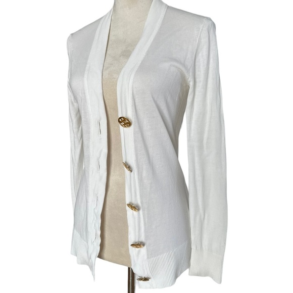 Tory burch white long sleeve v-neck gold bottoms simon cardigan - Picture 12 of 12